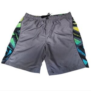 KANU Mens Gray/Geometric Accent Swim Shorts  Size L EUC